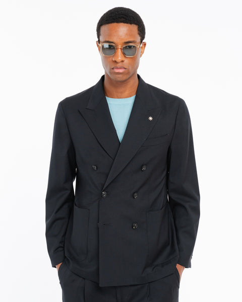 black nuvola stretch cool wool double breasted blazer