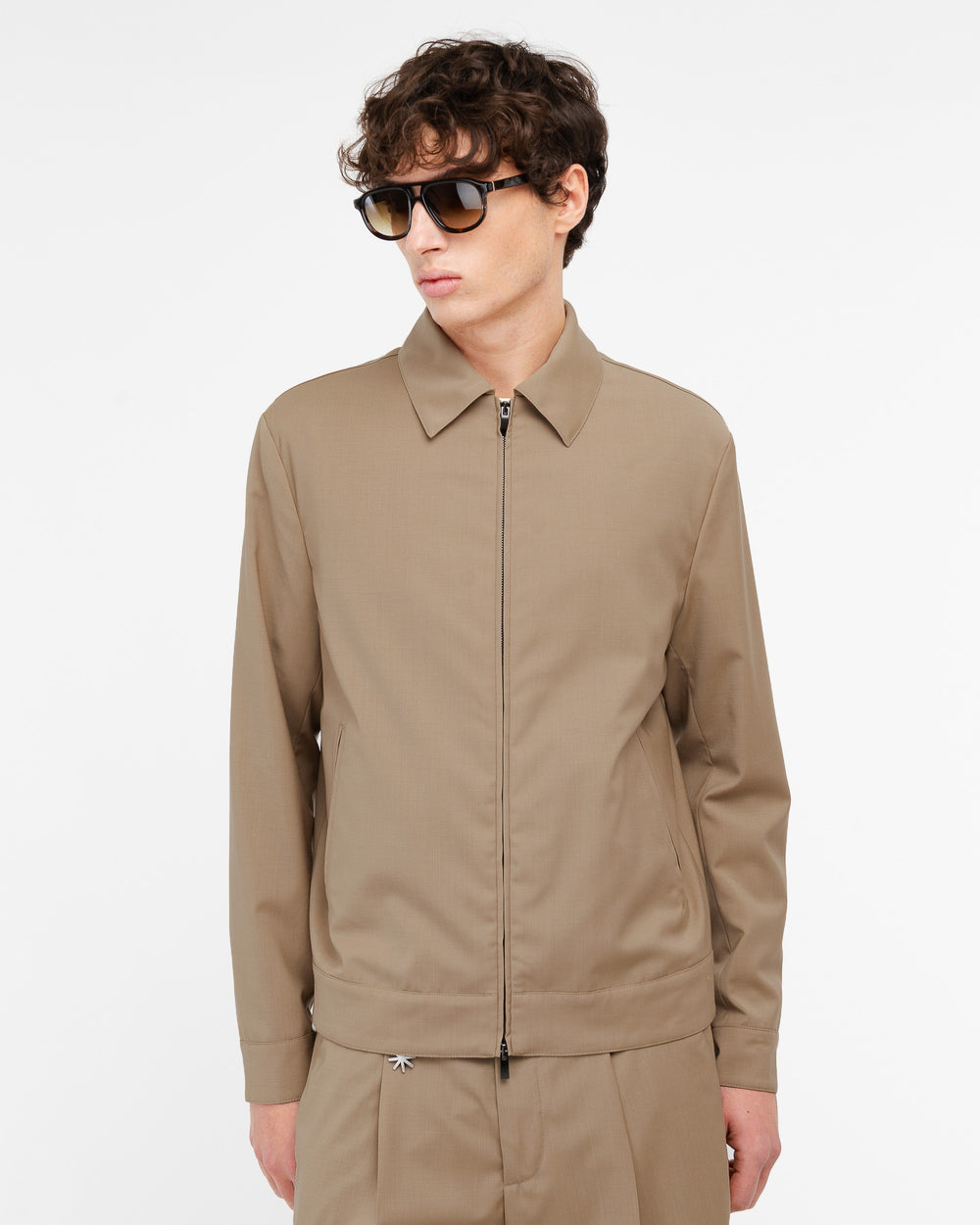 beige cool stretch wool jacket