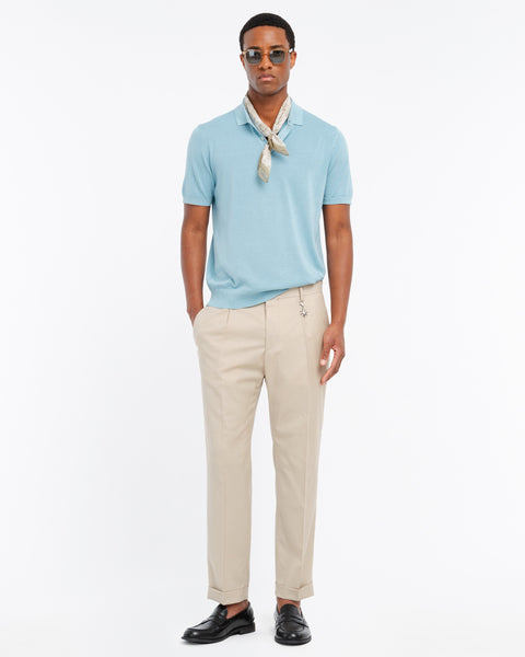 sky blue cotton knit polo shirt