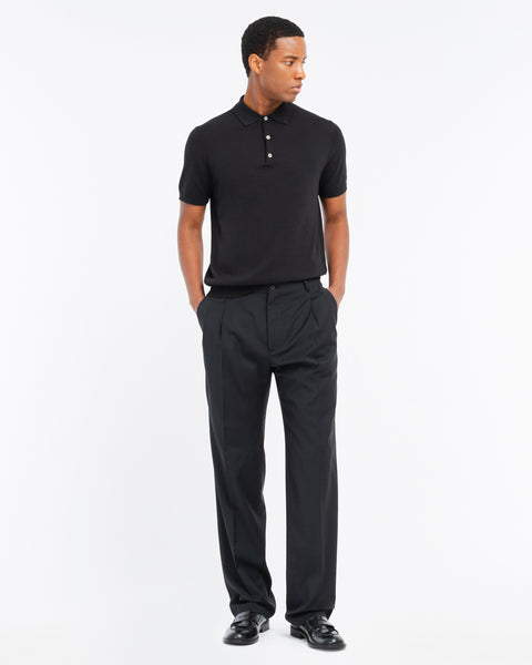 black cotton knit polo shirt