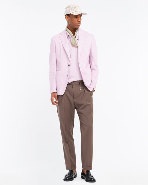brown stretch cool wool double pleat trousers