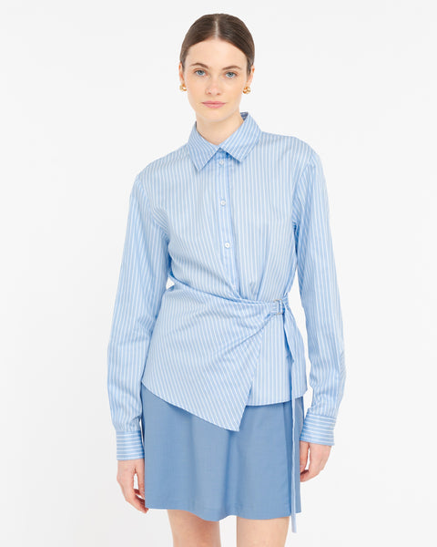 light blue cotton satin striped shirt