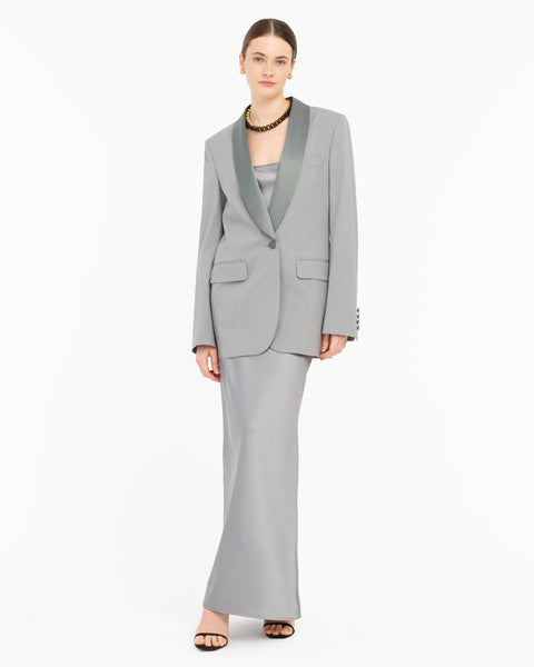 gray stretch smoking blazer