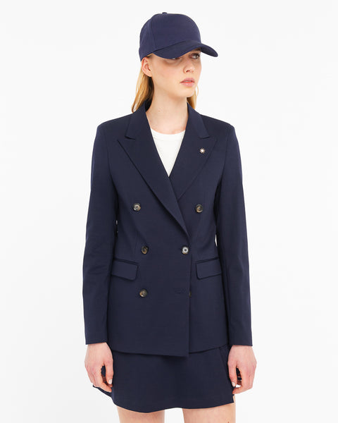 blue jersey stitch milan double breasted blazer