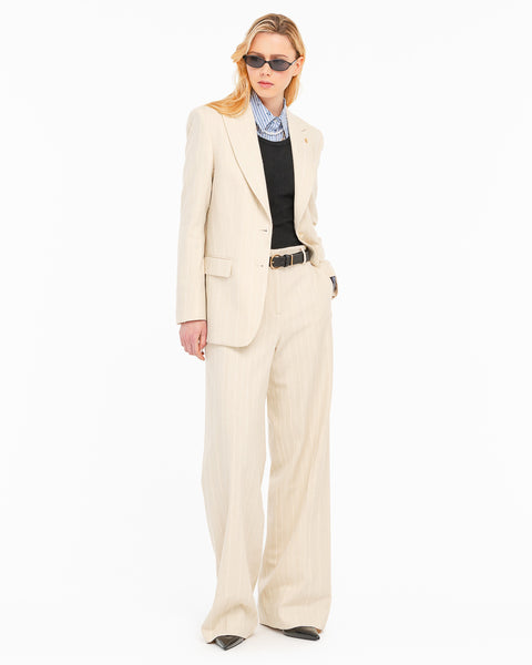 beige cotton blend striped blazer
