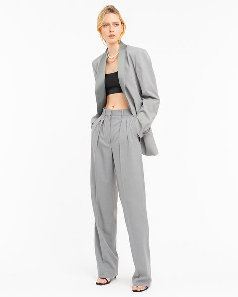 gray stretch double pleat trousers