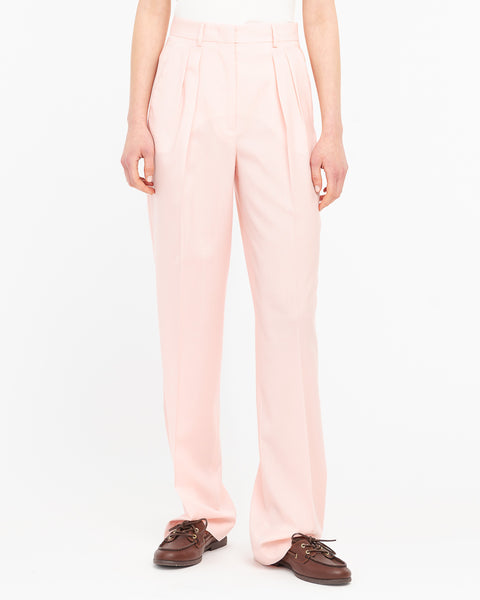 pink double pleated trousers in cool stretch wool
