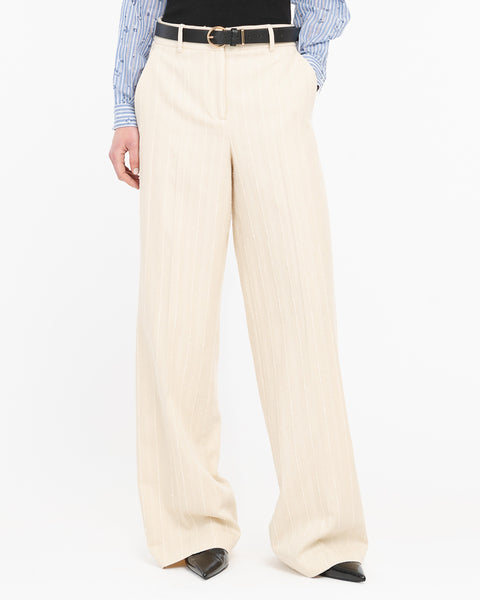 beige straight cotton blend striped trousers