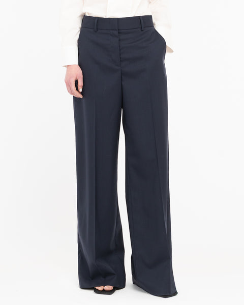 blue straight cool stretch wool trousers